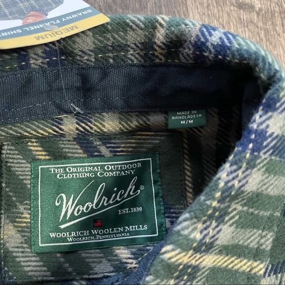Woolrich Men’s Button Plaid Down Flannel Shirt Olive Lightweight Jacket - Picture 2 of 6